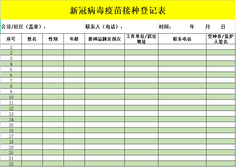 Screenshot of the new coronavirus vaccination registration form