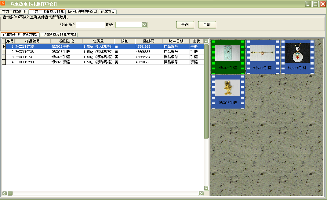 Screenshot of jewelry appraisal book typesetting and printing software