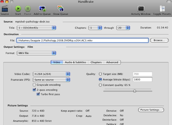 Screenshot of HandBrake