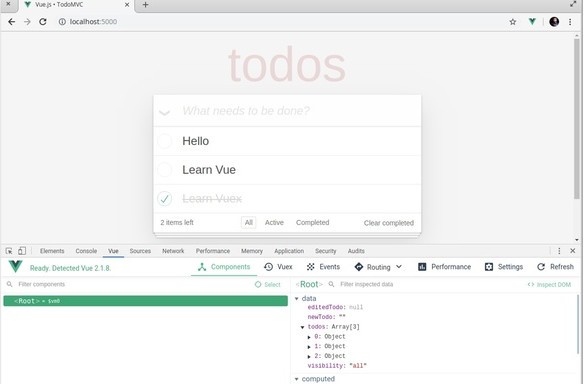 Screenshot of vue debugging tool