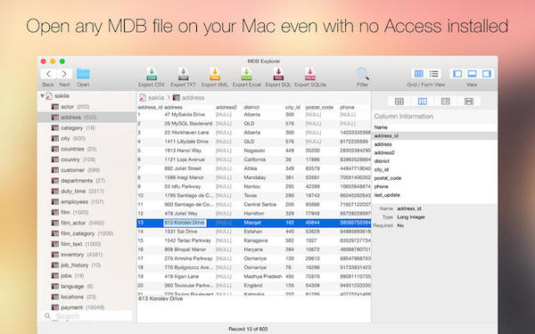 Screenshot of MDB Explorer for Mac