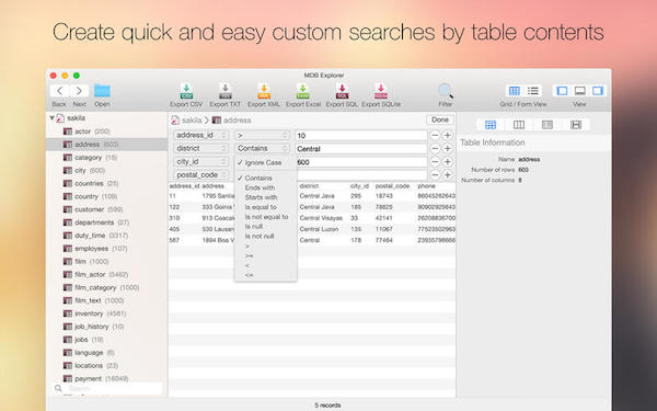 Screenshot of MDB Explorer for Mac