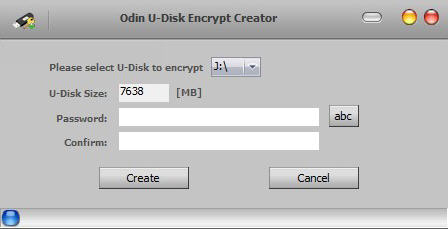 Screenshot of USB disk encryption software
