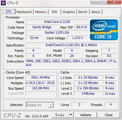 CPU detection screenshot