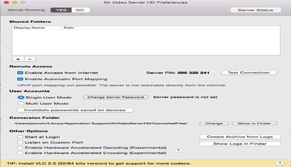 Screenshot of Air Video Server Mac