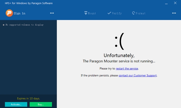 Screenshot of HFS+ for Windows