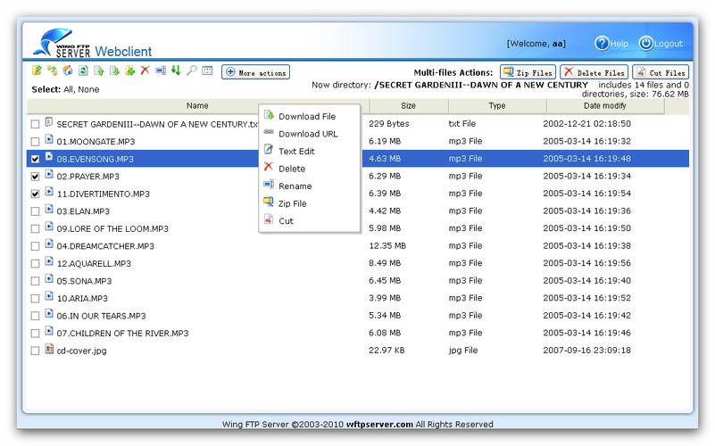 Screenshot of Wing FTP Server