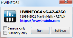 Screenshot of the hardware detection tool (HWINFO64)