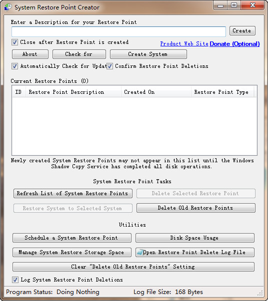 Restore Point Creator screenshot