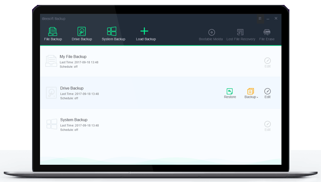 Screenshot of computer data backup software (iBeesoft DBackup)