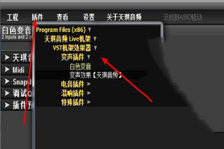 Screenshot of Tianqi Audio Live rack