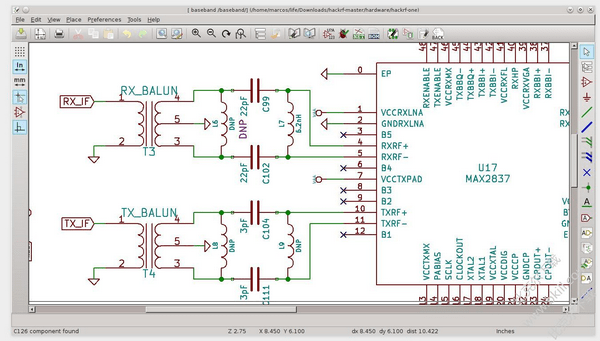 Screenshot of electronic design automation software KiCad