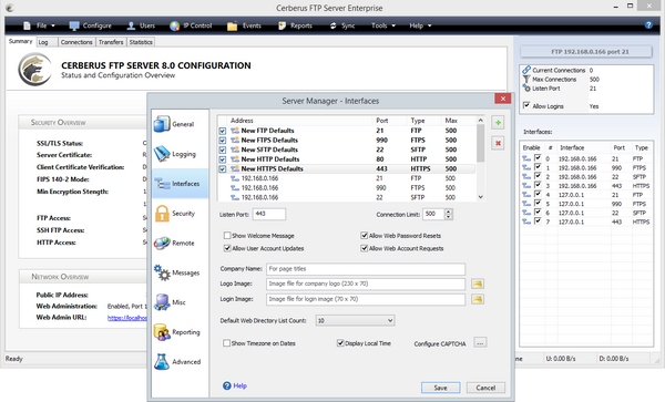 Screenshot of Cerberus FTP Server Enterprise