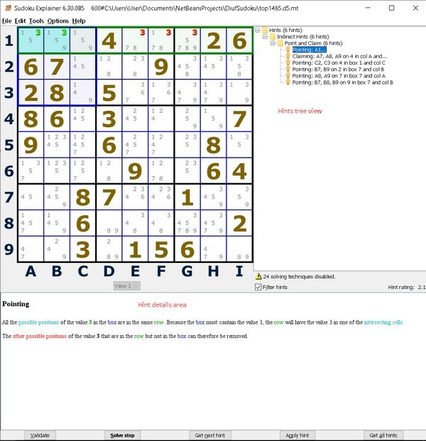 Screenshot of Sudoku Explainer