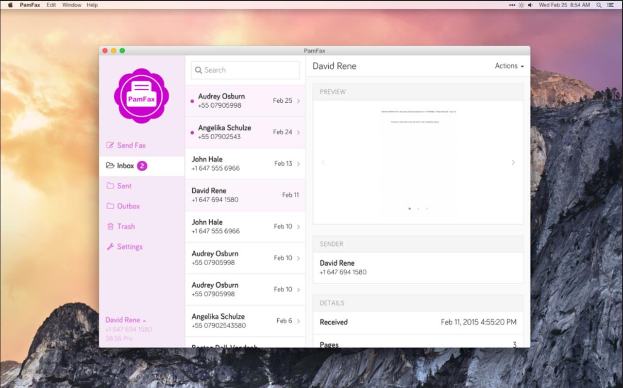 PamFax For Mac screenshot