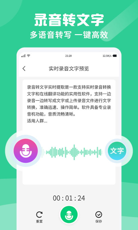 Screenshot of professional audio-to-text assistant