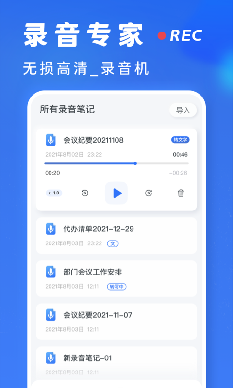 Recording to text screenshot