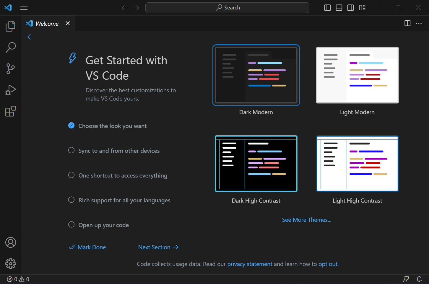 Screenshot of VS editor Visual Studio Code