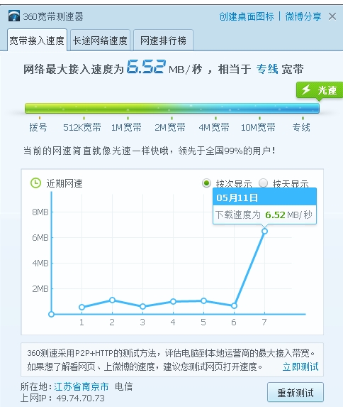 360 broadband speed tester screenshot