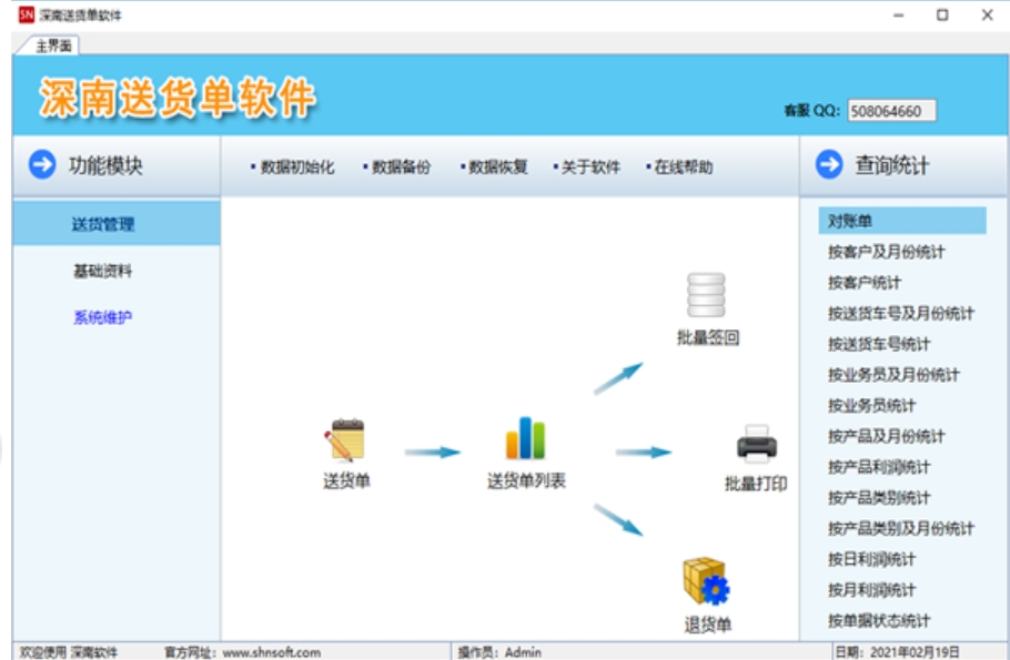 Screenshot of Shennan Delivery Software