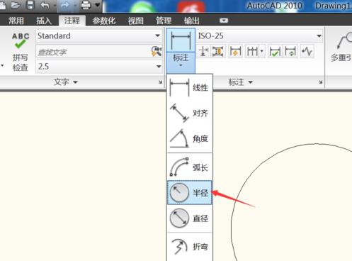 How to mark the radius and diameter of a circle in CAD 2010 for electrical engineers