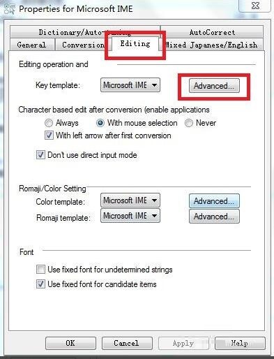 How to set shortcut keys for Microsoft Japanese input method