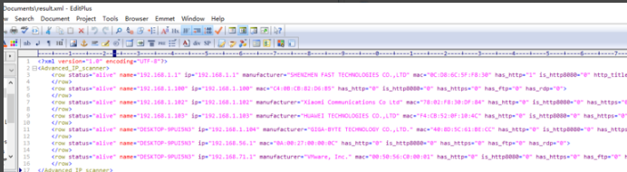 Screenshot of ipscan (ip port scanning tool)