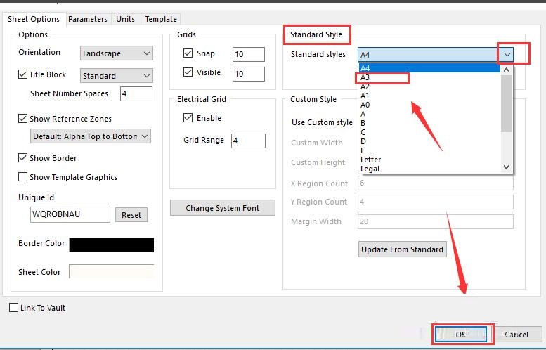 How to modify the schematic drawing size in altium designer16