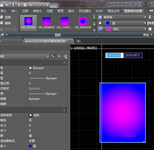 How to fill gradient color in AutoCAD2018