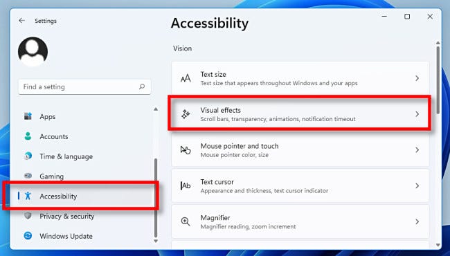 How to turn off transparency in Windows 11