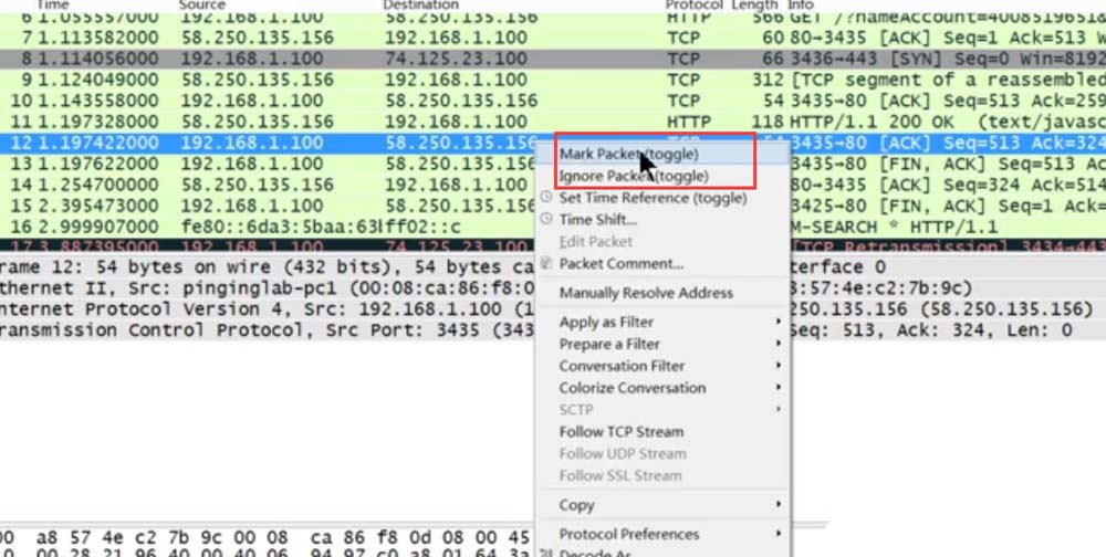 Screenshot of the operation process of setting protocol color in Wireshark