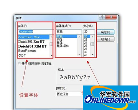 You can set the font and size of the text