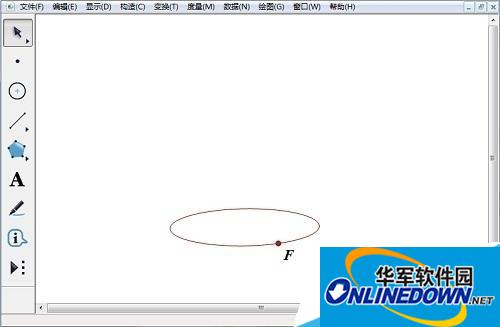 Use the "Ellipse Tool" to draw a circle on the canvas and draw a point F on the ellipse