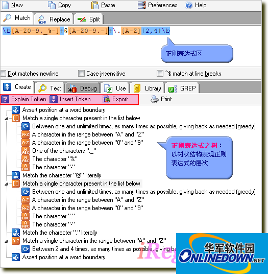 Screenshot of regular expression test tool (RegexBuddy)