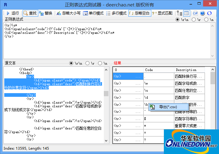 Screenshot of regular expression testing tool RegexTester