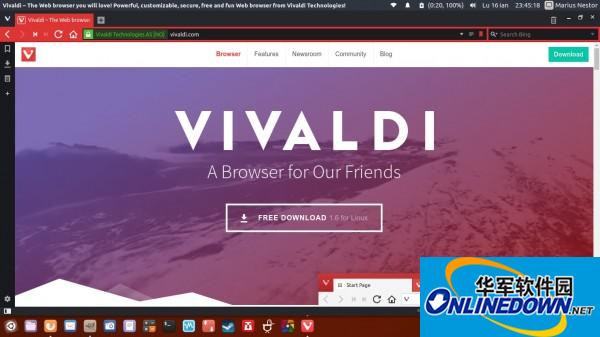 Screenshot of the official version of vivoldi browser