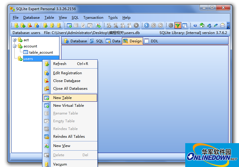 Screenshot of SQLite visual management tool (SQLite Expert Pro)