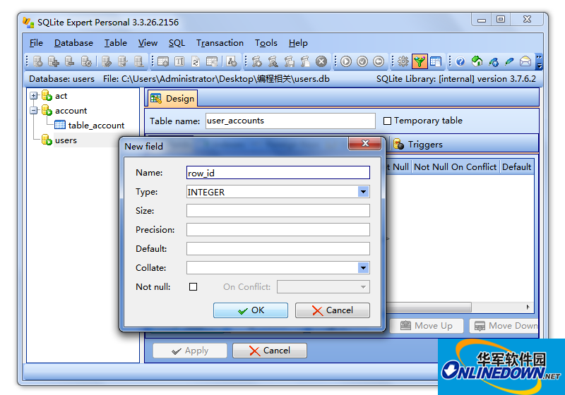 Screenshot of SQLite visual management tool (SQLite Expert Pro)