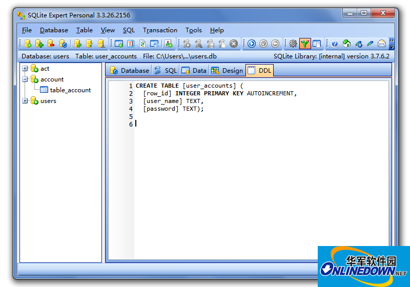 Screenshot of SQLite visual management tool (SQLite Expert Pro)