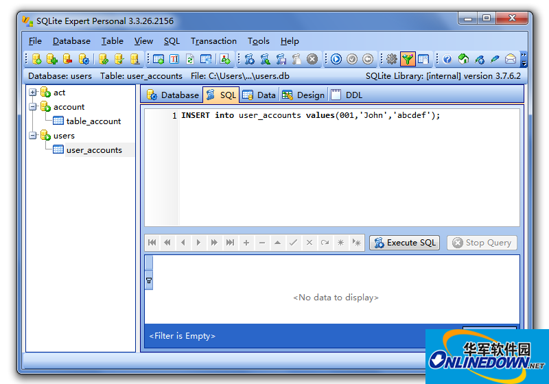 Screenshot of SQLite visual management tool (SQLite Expert Pro)