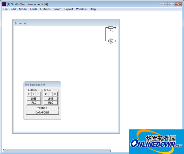 Screenshot of smith chart impedance matching calculation software