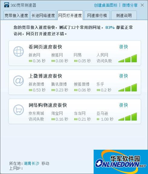 360 broadband speed tester screenshot