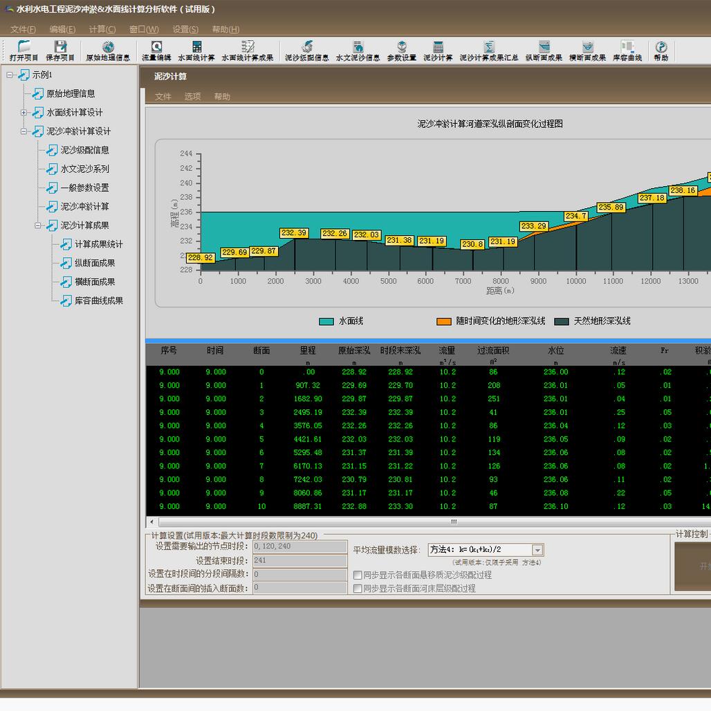 Water conservancy and hydropower engineering sediment water surface calculation and analysis software (HESS)