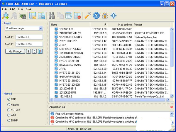 Screenshot of MAC address query tool FindMAC