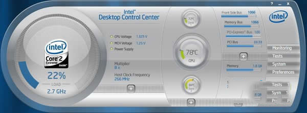 Screenshot of Intel Desktop Control Center