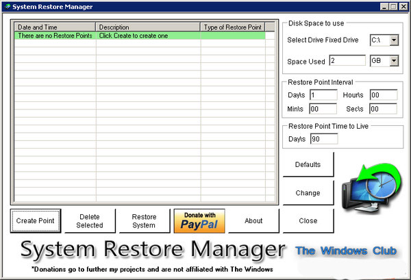 SystemRestore screenshot