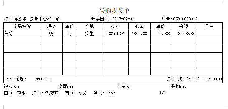 Screenshot of the purchasing, selling and inventory management system of Changshui medicinal herbal pieces