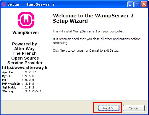 WampServer screenshot