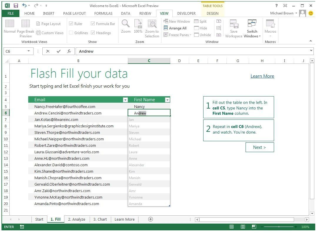 EXCEL table operations