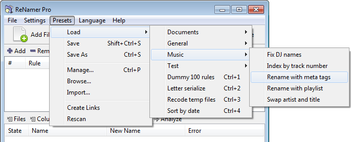 ReNamer (file renaming) screenshot